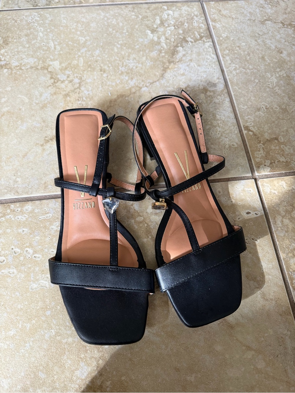 Vizzano Black Strappy Square-Toe Heeled Sandals - Women's